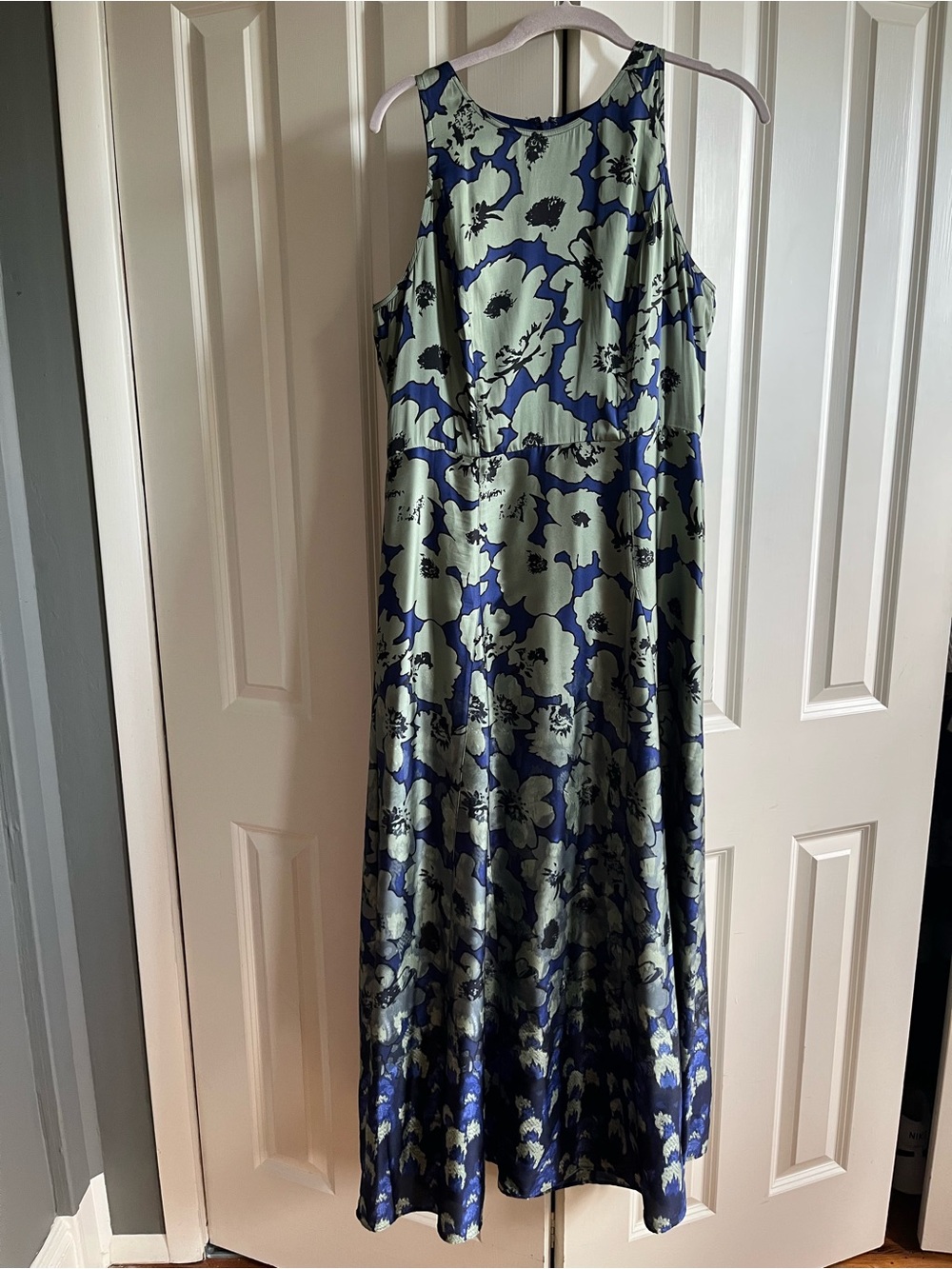 Banana Republic Olive + Navy Satin Floral Maxi Dress